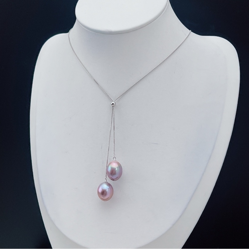 N196 S925 High Quality Freshwater Edison Baroque Pearl Adjustable Necklace - Picture 3 of 9